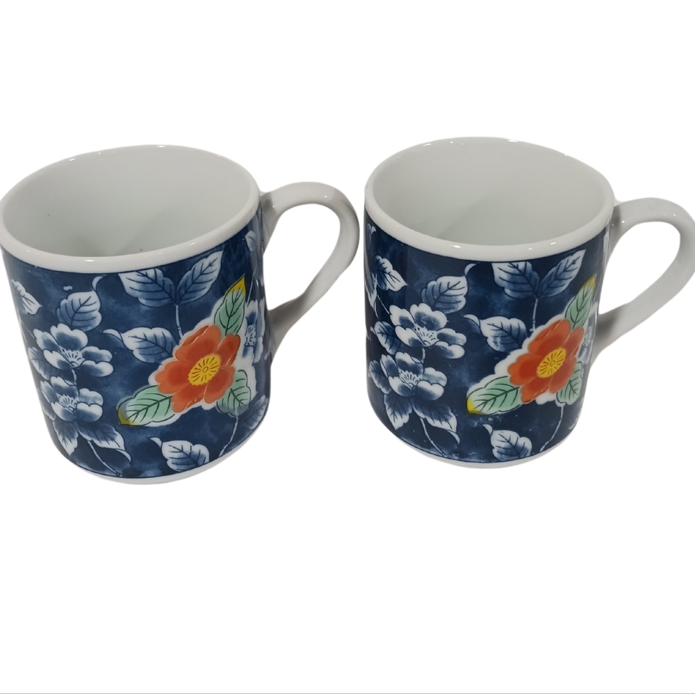 2 Vintage Gumps San Francisco Imari Blue‎ Floral Coffee Cups